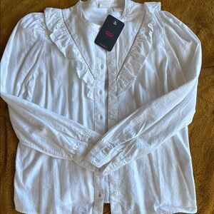 Levi's White Long Sleeve Ruffled Blouse